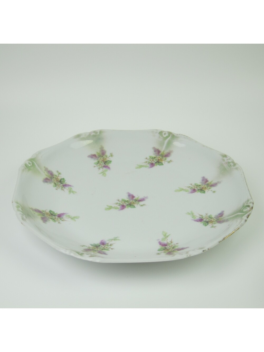 Antique Porcelain China Serving Bowl Tray Purple Flowers Saxe Altenburg Germany